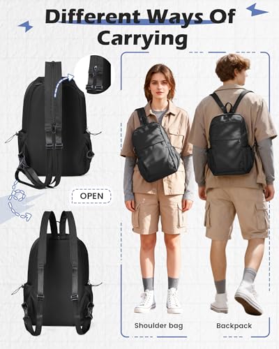 SEAFEW Large Black Convertible Sling Crossbody Backpack Shoulder Bag for Men Women, Waterproof Nylon Chest Bag One Strap Back Pack for Hiking Walking Biking Travel Cycling with USB Charger Port - color: Black-large-convertible