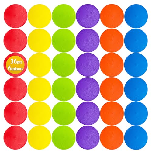 Spot Markers 4 Inch 9 Inch Non Slip Rubber Floor Markers Flat Field Cones Poly Dots for Classroom Dance Sports Soccer Basketball Speed Agility Training - style: 4inch 36pcs