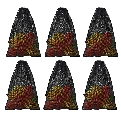GSE Games & Sports Expert 18"x12" Black Mesh Drawstring Bag for Baseballs, Softballs, Tennis, Pickleball Balls, Golf Balls. Mesh Sports Equipment Bag with Lock for Gym, Swim Gear, Laundry & Toys - color: Black, style: 18"x12" Mesh Bag(6-pack)