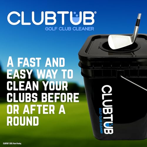 Golf Club Cleaner. 4-Gallon Tub with Dual 9.5" Stiff Polybutylene Scrubbing Brushes, 5-Inch Lid Hole, Hose Connector and Drain with Metal Handle