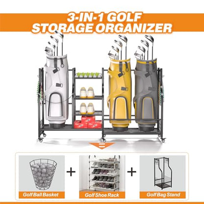 Ultrawall Golf Bag Storage Rack Organizer, Golf Bag Holder Stand for Garage, Golf Equipment Rack