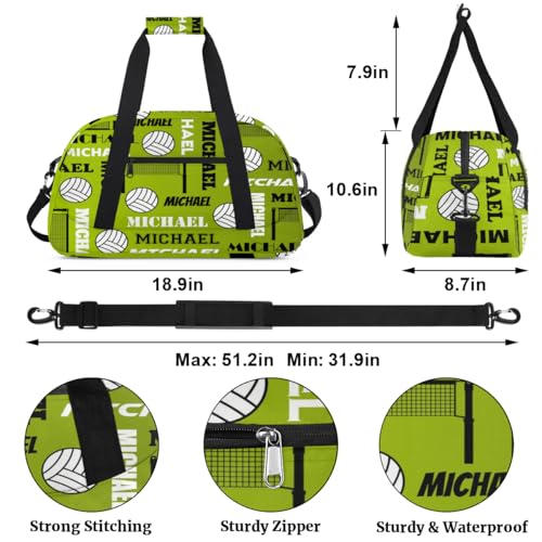 Custom Volleyball Gym Bag Duffel Bag for Women Men, Personalized Name Sport Bag Overnight Bags Customized Travel Weekender Bag, Green Yellow - color: Green Yellow