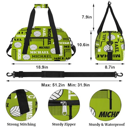 Custom Volleyball Gym Bag Duffel Bag for Women Men, Personalized Name Sport Bag Overnight Bags Customized Travel Weekender Bag, Green Yellow - color: Green Yellow