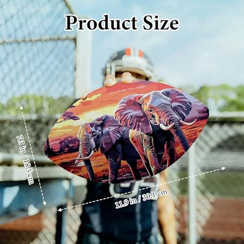 American Football, Official Size 11.9 x 7.3 Inch, Premium Composite Leather High-Grip Ball with Pro-Style Lacing, Unique Prints for Training, Games & Gifts - color: Elephants Sunset