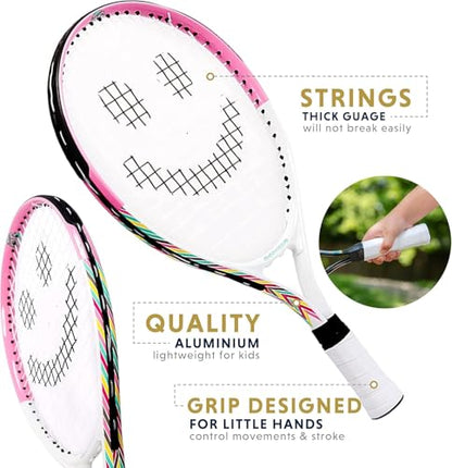 Kids Tennis Racket with Training Videos – Aluminum Youth Tennis Racket with Neoprene Handle for Children Age 5-12 – Learn Faster and Play Better by Street Tennis Club - color: Girls, size: 19
