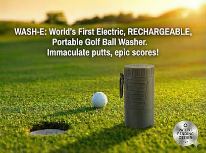 Wash-E: Electric Golf Ball Cleaner – Portable Motorized Washer, USB-C Rechargeable, Clips to Golf Bag – Premium Golf Gift