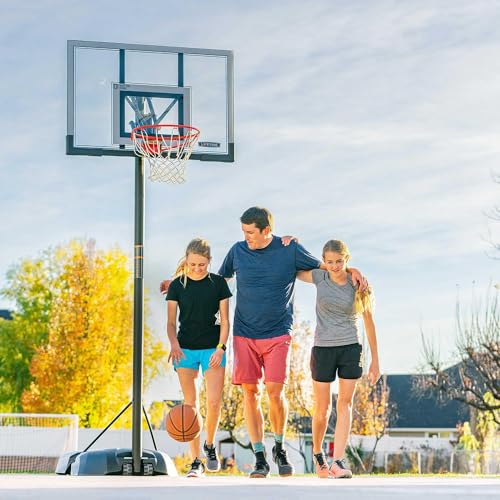 Lifetime Portable Basketball Hoop, 50 Inch Shatterproof Fusion Backboard, Adjustable Height 8-10 Ft, Broomstick Adjust, Base with Wheels, Slam-It Rim