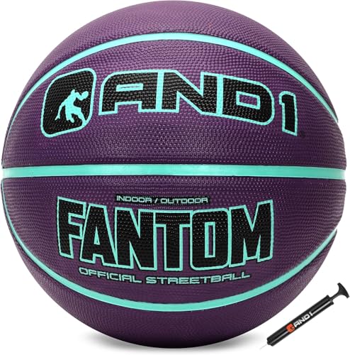 AND1 Street Grip Premium Composite Leather Basketball & Pump- Official Size 7 (29.5”) Streetball, Made for Indoor and Outdoor Basketball Games - color: Royal Purple, size: 29.5 W/ Pump, style: Basketball & Pump