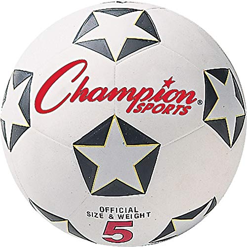 Champion Sports Rubber Cover Soccer Ball - color: White/Black/Red, size: Size 5