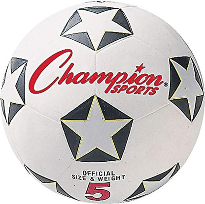 Champion Sports Rubber Cover Soccer Ball - color: White/Black/Red, size: Size 5