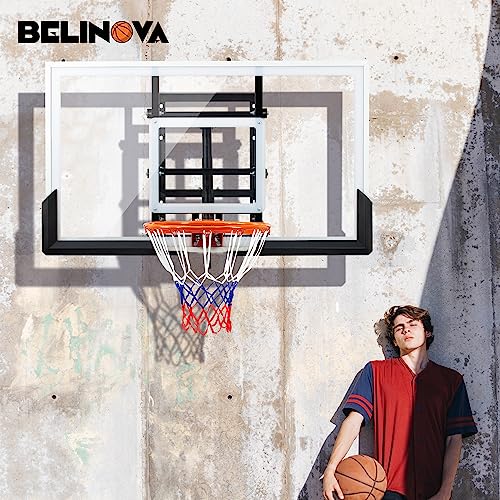 54" Basketball Hoop Wall Mount Adjustable-Height Backboard and Rim Indoor Outdoor Full Size Regulation Basketball Goal Wall Mounted for Gyms Garages Schools