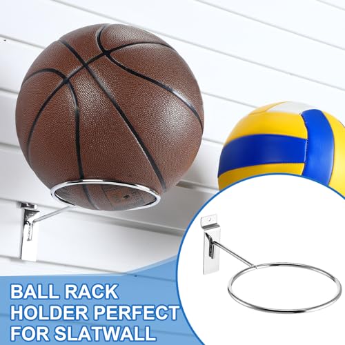 Gisafai 6 Pcs Basketball Holder Wall Mmount Slatwall Metal Ball Storage Multi Function Ball Holder Universal Basketball Display Rack for Sport Football Volleyball Soccer Display - color: Silver