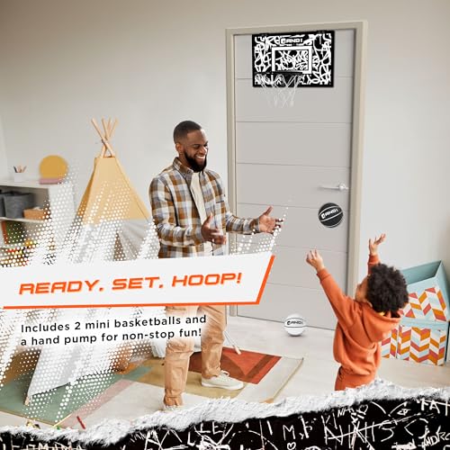 AND1 Over the Door Mini Basketball Hoop: 18x12 Shatterproof Backboard, 2 Mini Basketballs, and Hand Pump Included- Ultimate Indoor Basketball Accessory for Kids and Adults, No Tools Required