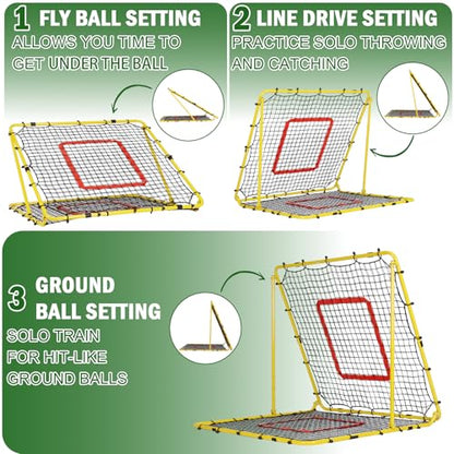 BaseGoal Baseball and Softball Rebounder Net,Baseball Rebounder,Volleyball Rebounder,Pitch Back Net,Multi-Sport Training Rebound Screen,with Pitching Target,Easy Adjustable Angles - size: 47x47 IN, style: Yellow