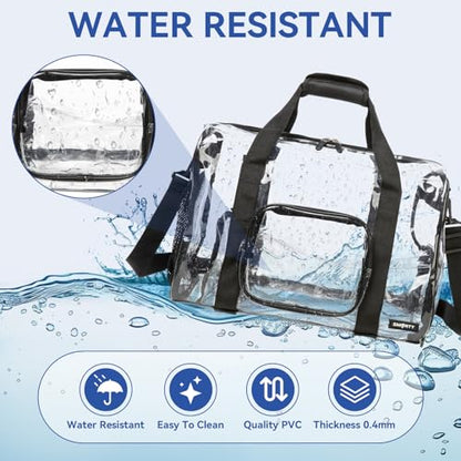 Large Heavy Duty Clear Duffel Bag with Shoes Compartment, Stadium Approved Clear Gym Bag with Adjustable Strap, Clear Tote Handbag Durable Crossbody for Football Basketball Baseball Golf Events Black