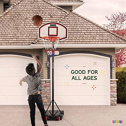 Play22 Kids Adjustable Basketball Hoop Height 5-7 FT - Portable Basketball Goals for Kids Teenagers Youth and Adults with Stand & Backboard Wheels Fillable Base - Great Indoor Outdoor Play