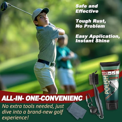 Golf Club Cleaning Kit 3-in-1 with Golf Club Cleaner Brush, Towel and 200g Golf Club Polish - Golf Club Care Kit for Instant Groove Rust & Scratch Remover - Golf Accessories for Men