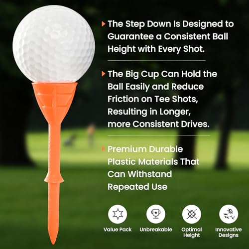 VEASAERS Golf Tees Plastic 3 1/4 inch Unbreakable 30 Pack with Pouch Bag, Durable Stable Available 83 mm Long Tee for Golfer Practice - color: Orange