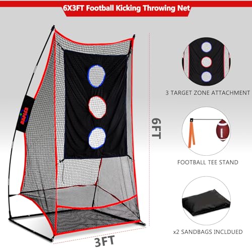 Kapler Football Kicking Net for Field Goals - 3x6FT Portable Football Net with Holder Tee - Sideline Practice for Backyard Skill Improvement