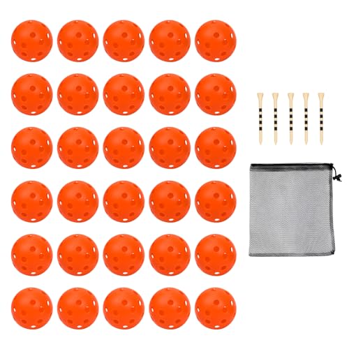 Plastic Golf Balls Practice Limited Flight Golf Training Ball Hollow Swing Practice Indoor Golf Balls with Mesh Drawstring Bag for Backyard Driving Range or Outdoor - color: Orange 30