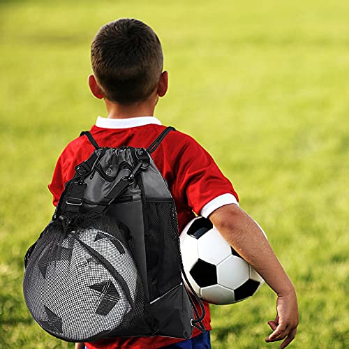 KAEGREEL Drawstring Soccer Bag Basketball Backpack for Kids Teens, Foldable Sports Bags Detachable Ball Mesh Bag for Gym Yoga Football Baseball - color: Grey