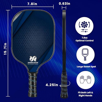 Pickleball Paddles Set of 2, Carbon Fiber Pickleball-Set Lightweight Pickle Ball Rackets 2 Pack with 4 Balls, 1 Carry Bag and Grip Tapes, Pickleball Paddle for Men and Women
