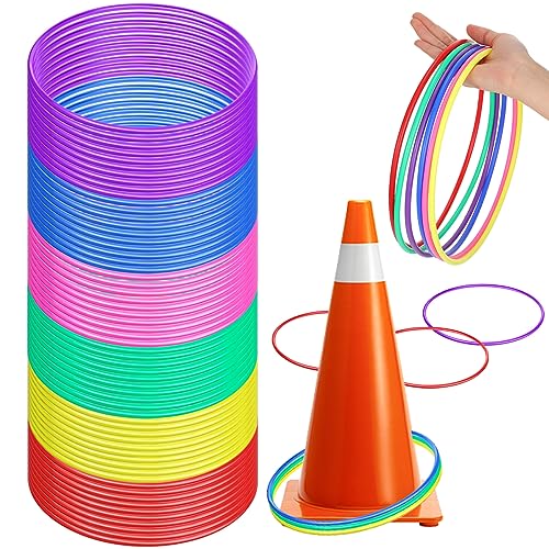 Wettarn 60 Pcs Large Plastic Ring Toss Multicolor Throwing Carnival Rings Speed and Agility Practice Games, Garden Backyard Lawn Outdoor Games(10 Inch,Bright Color) - color: Bright Color, size: 10 Inch