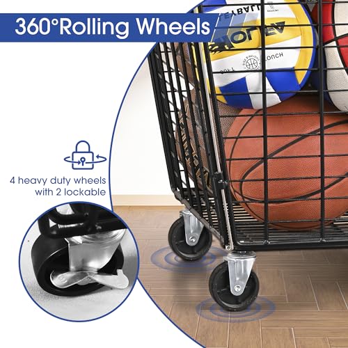 Mythinglogic Rolling Ball Storage Cart, Sports Equipment Storage Organizer for Garage/Basement/Entryway, Ball Storage Bin with Casters (Extra Large)