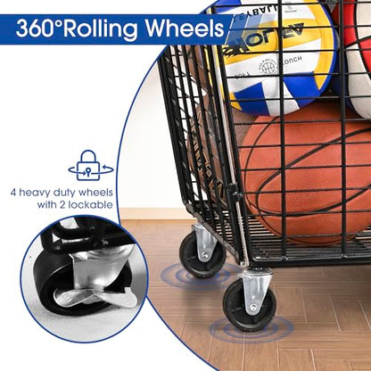 Mythinglogic Rolling Ball Storage Cart, Sports Equipment Storage Organizer for Garage/Basement/Entryway, Ball Storage Bin with Casters (Extra Large)