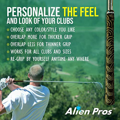 Alien Pros Golf Grip Wrapping Tapes - Innovative Golf Club Grip Solution - Enjoy a Fresh New Grip Feel in Less Than 1 Minute - style: 16-Pack Black Clouds