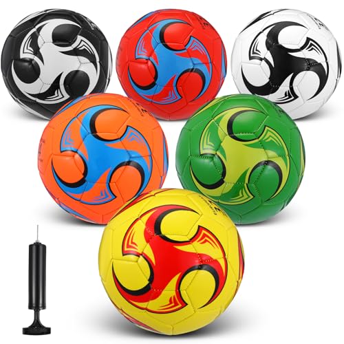 Lunmon 6 Pcs Soccer Ball Bulk with Pump Size 5/4/3 for Indoor Outdoor Sport Practice Competition Sport Training Accessories for School Supplies Youth Adults Gifts - size: Size 4