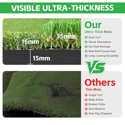 (Enlarged×Thickened) Golf Mat 31mm, 5x5ft Dual-Turf Golf Hitting Mat with Ball Tray for Outdoor, Thickened Heavy Duty Commercial Golf Mat, High-Elasticity Golf Practice Mat for Simulator -Elite