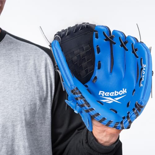 Reebok - Youth Baseball Glove Set, 9-Inch Kids Sports Glove with Foam Ball, Training Mitt for Beginners, Practice & Backyard Play - color: Blue