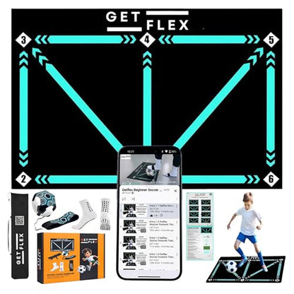 Soccer Training Mat with Video Guide, Kick Trainer & Ball Controller, Soccer Footwork Training Mat for Dribbling, Agility & Coordination, Non-Slip Indoor Outdoor Soccer Training Equipment for All Ages