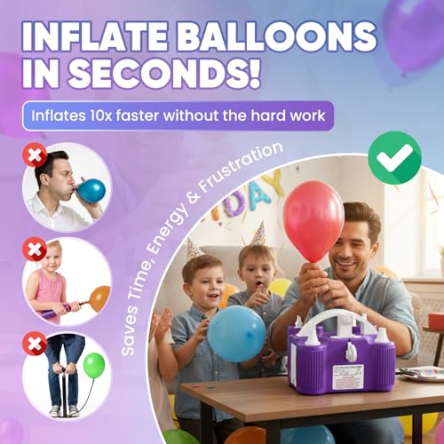 4-in-1 Balloon Pump Electric - Triple-Port 600W Air Pump for Balloons Latex, Foil Mylar Balloon, 260Q | Inflatables & Sports Balls | Portable Electric Balloon Pump with Hose, Nozzles & Ball Needles