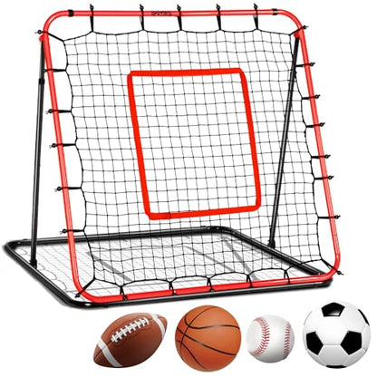 Soccer Rebounder Net & Soccer Training Equipment - 4x4 FT Adjustable Rebound Board for Precision Passing, Shooting, First Touch, and Ball Control Drills for Kids, Teens & Adults