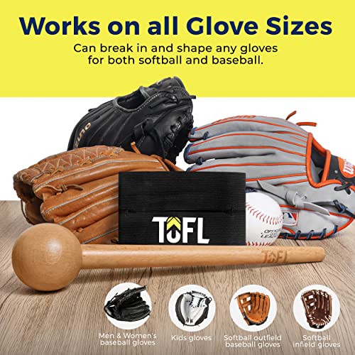 TOFL Baseball Glove Break-in Kit | Wooden Mallet and Elastic Wrap Band for Pocket Formation and Shaping | Hardwood Leather Softening Hammer with Adjustable Strap for Baseball Softball Training Use - color: Red+Mallet