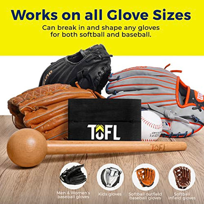 TOFL Baseball Glove Break-in Kit | Wooden Mallet and Elastic Wrap Band for Pocket Formation and Shaping | Hardwood Leather Softening Hammer with Adjustable Strap for Baseball Softball Training Use - color: Blue+Mallet