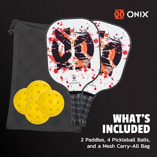 Onix Pickleball Paddle Set with 2 Composite Paddles and 4 Balls — Durable Construction, Stylish Graphics, 90-Day Limited Warranty
