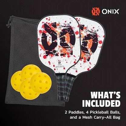 Onix Pickleball Paddle Set with 2 Composite Paddles and 4 Balls — Durable Construction, Stylish Graphics, 90-Day Limited Warranty