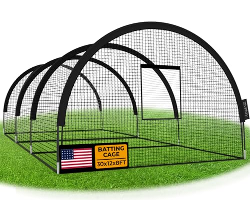 ZivPlay Baseball Batting Cage Net Batting Cages for Backyard Portable Pop Up Cage for Baseball and Softball with Pitching Machine Hole and Detachable Door (30ftx12ftx8ft) - size: 30ftx12ftx8ft
