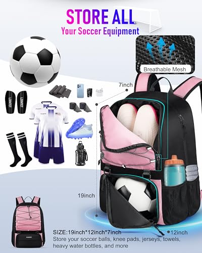 LOINTET Youth Soccer Bag, Soccer Backpack with Ball Compartment, Sports Equipment Training Bags Fits Basketball Football Volleyball and Accessories, Black - color: Pink