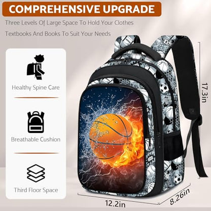 School Backpack for Boys - Basketball Boys Backpack for Kids Children Teens Elementary Middle School - 17″ Sport Bookbag Travel Back Pack for Age 6-18