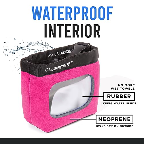 Club Scrub Golf Club and Golf Ball Cleaning Bag, Waterproof Clean Face Technology Liner, Detachable Clip, Machine Washable, Cleans Club Grooves, Dry Exterior (Neoprene or Microfiber Option Available) - color: Pink, style: Neoprene