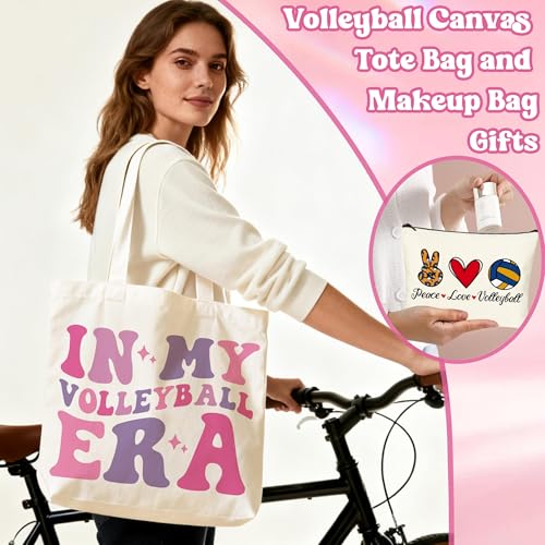 24 PCS Volleyball Team Gift Set, In My Volleyball Era Canvas Tote Bags & Makeup Bags, Bulk Party Favors for Teen Girls, Players, Senior Night