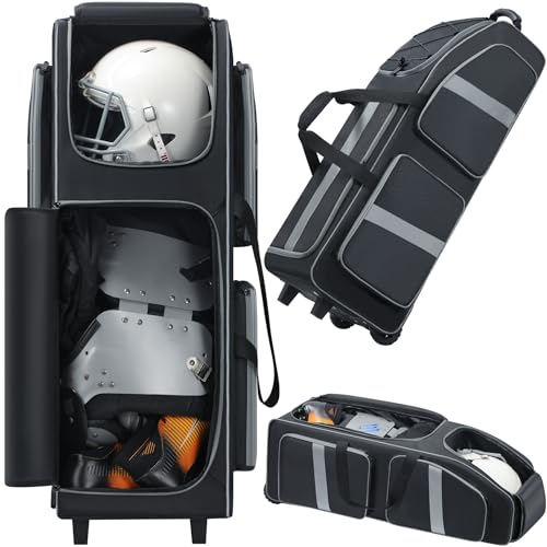 Football Bag with Wheels, Large Capacity Durable Football Gear Bag with & Multi-pocket, Tackle Player Equipment Bag Rolling Sport Bag for Football Accessories