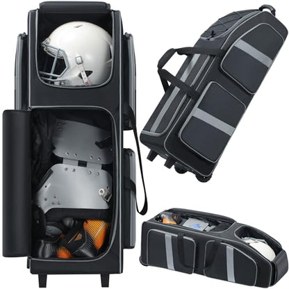 Football Bag with Wheels, Large Capacity Durable Football Gear Bag with & Multi-pocket, Tackle Player Equipment Bag Rolling Sport Bag for Football Accessories