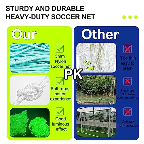 Glow in The Dark Soccer Net,Luminous Soccer Goal,Soccer Goals for Backyard,Soccer Net Replacement,12x6 and 6'x4 Soccer Goal Net Replacement,Post Not Included.