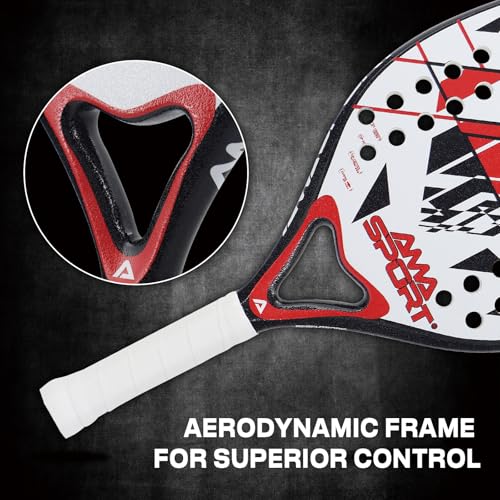 AMA SPORT Beach Tennis Racket Carbon Fiber with EVA Foam Core Texture Beach Tennis Paddle Raquete with Carry Bag (Red)