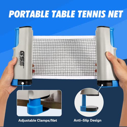 GSE Games & Sports Expert Adjustable Retractable Ping Pong Net Set & Post. Professional Table Tennis Rackets and Balls, Net with Posts and Storage Bag - Pingpong Paddle and Game Table Accessories. | Adjustable, Retractable, Post, Professional, Rackets, Ba